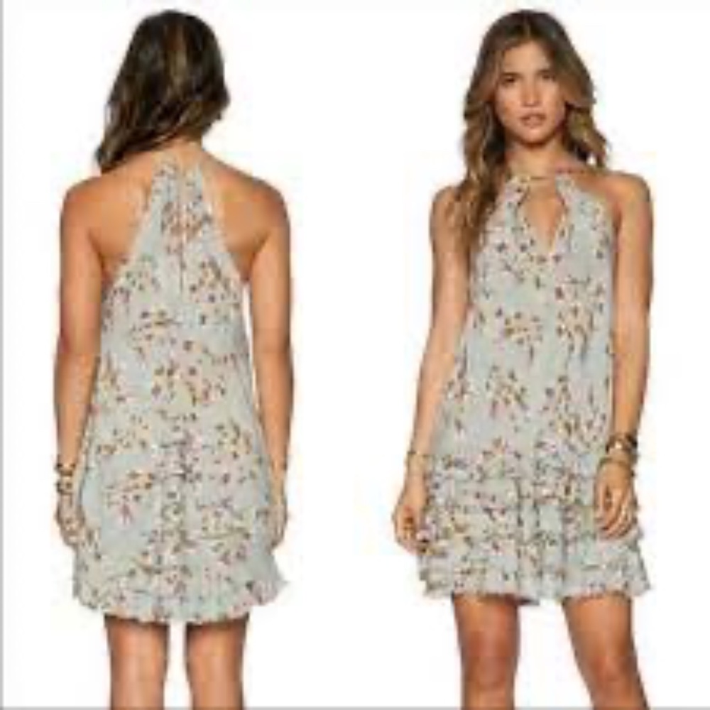 Free People Floral Mini Dress - Light Blue with Pink & Yellow Flowers